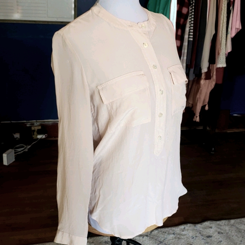 Blush Pink Silk half button up blouse.